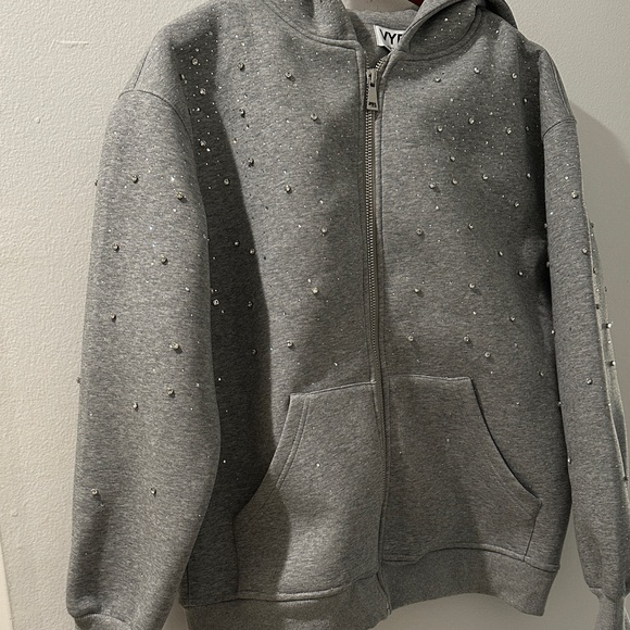 VYBES | Tops | Vybes Gray Rhinestone Galaxy Zip Up | Poshmark